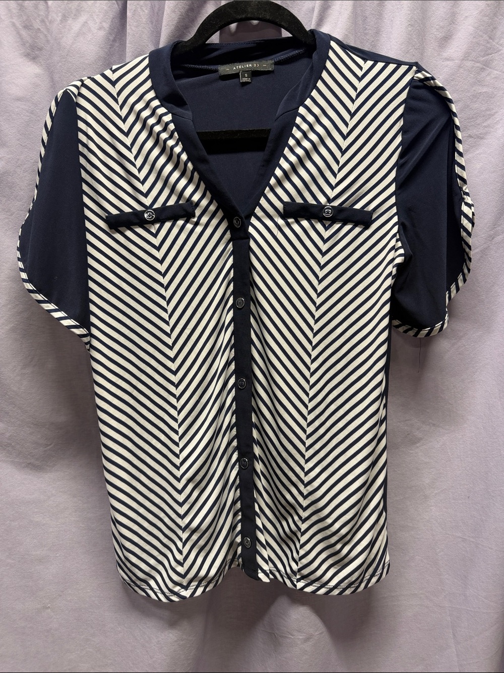 Women's Navy & White Striped Button-Front Shirt